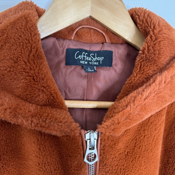 Brown Hoodie Zipper Teddy Jacket, size L - Picture 4 of 6